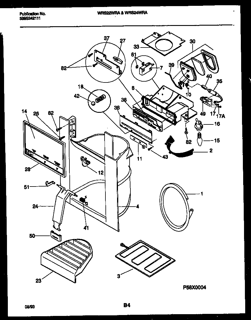 White-Westinghouse WRS24WRAW1 ice door, dispenser and water tanks diagram