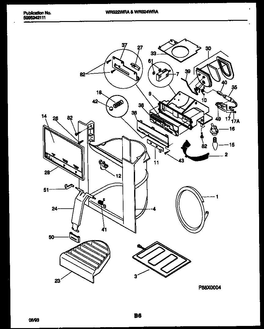 White-Westinghouse WRS24WRAW1 ice door, dispenser and water tanks diagram