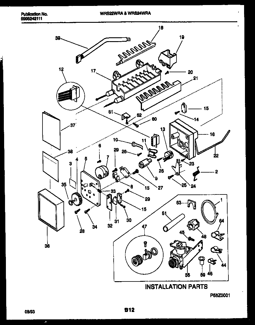 White-Westinghouse WRS24WRAW1 ice maker and installation parts diagram