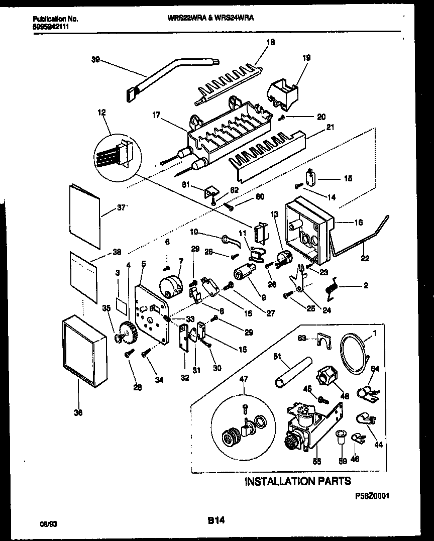 White-Westinghouse WRS24WRAW1 ice maker and installation parts diagram
