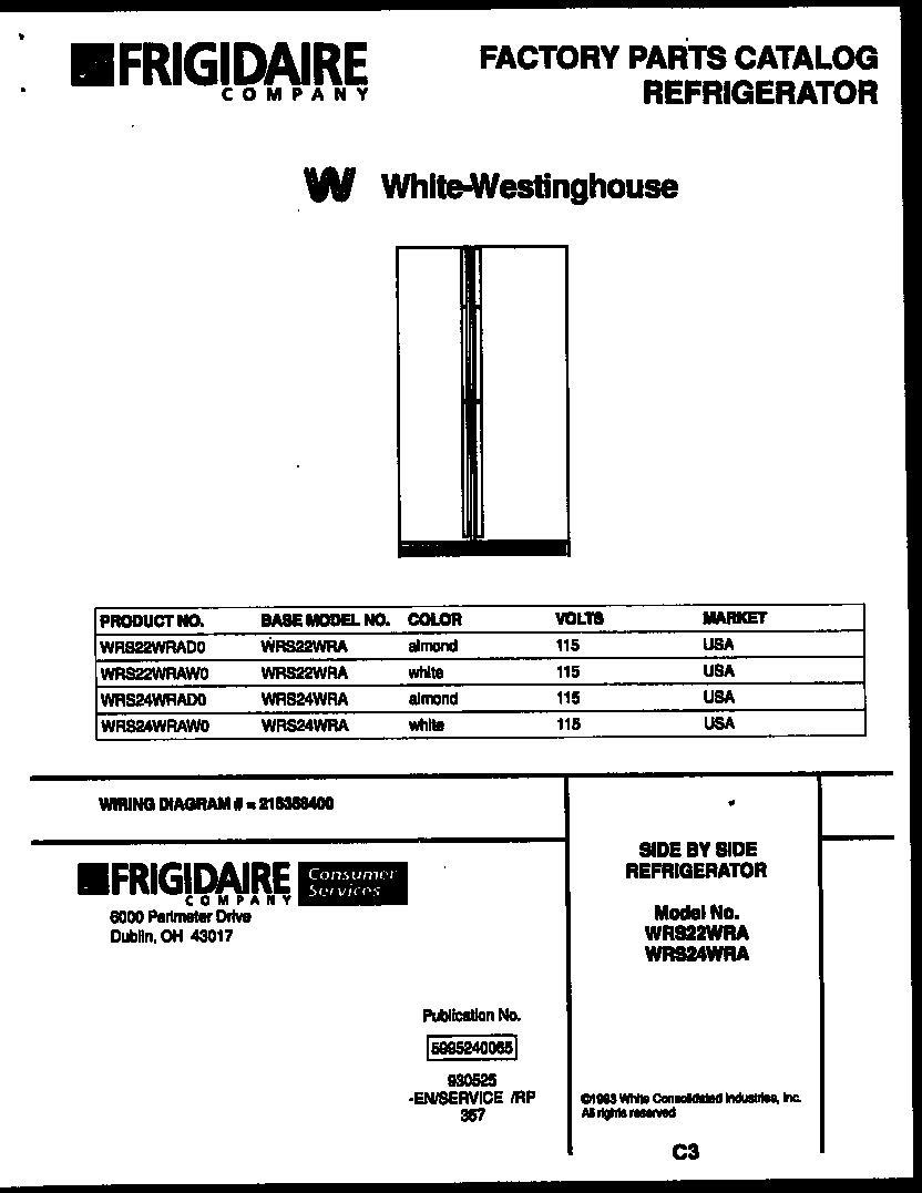 White-Westinghouse WRS22WRAD0 front cover diagram