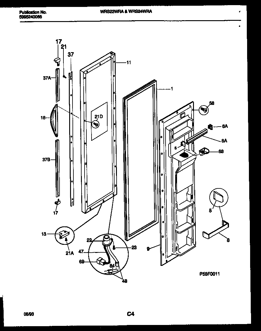 White-Westinghouse WRS22WRAD0 freezer door parts diagram