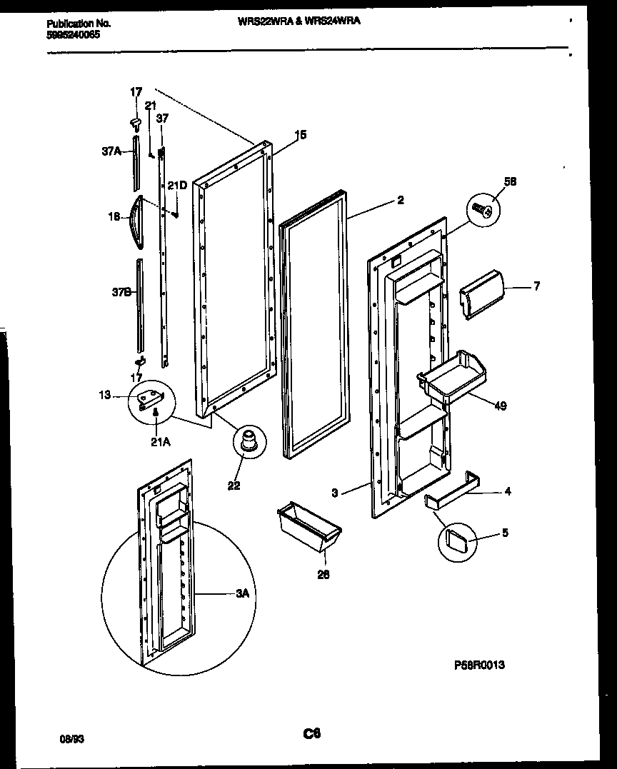White-Westinghouse WRS22WRAD0 refrigerator door parts diagram