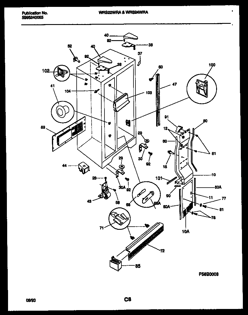 White-Westinghouse WRS22WRAD0 cabinet parts diagram