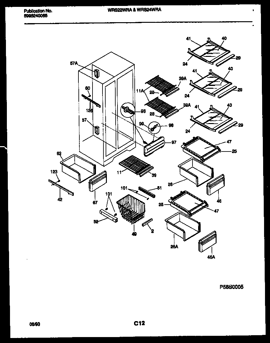 White-Westinghouse WRS22WRAD0 shelves and supports diagram