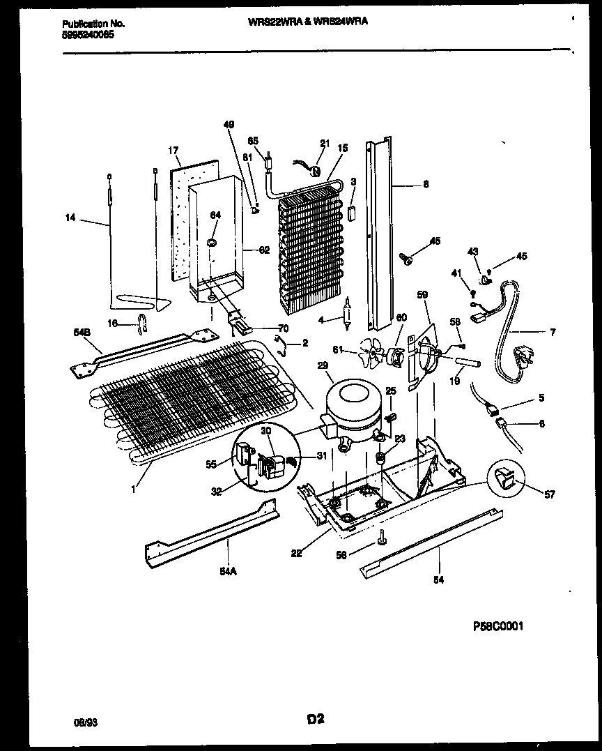 White-Westinghouse WRS22WRAD0 system and automatic defrost parts diagram