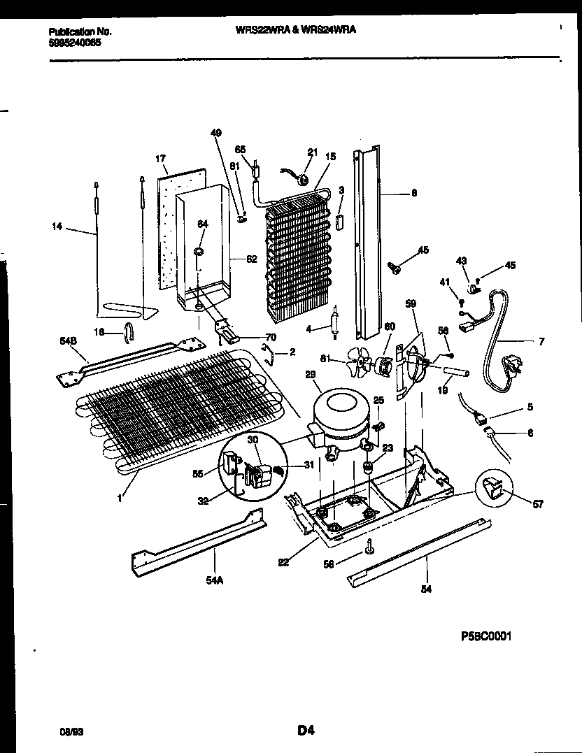 White-Westinghouse WRS22WRAD0 system and automatic defrost parts diagram