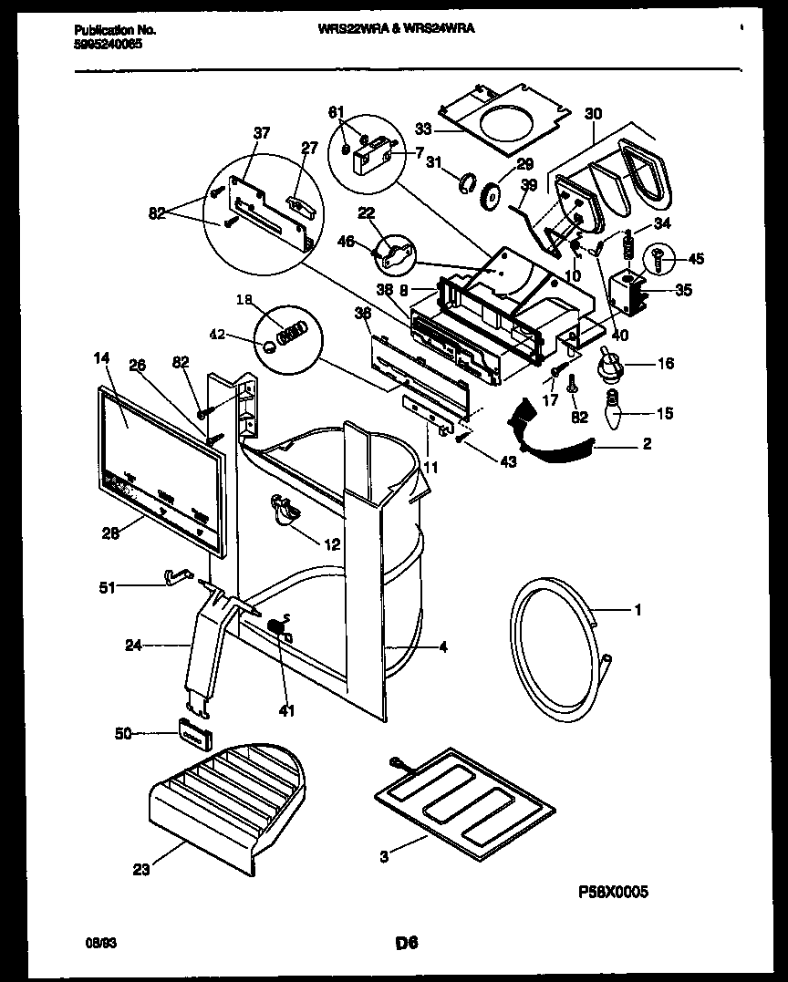 White-Westinghouse WRS22WRAD0 ice door, dispenser and water tanks diagram