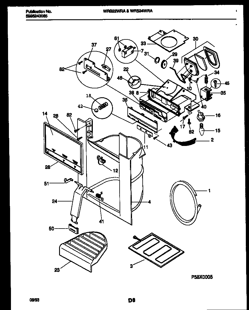White-Westinghouse WRS22WRAD0 ice door, dispenser and water tanks diagram