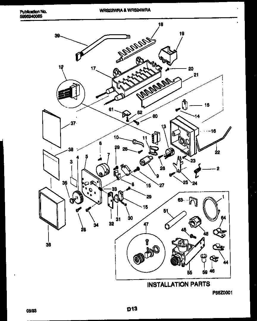 White-Westinghouse WRS22WRAD0 ice maker and installation parts diagram
