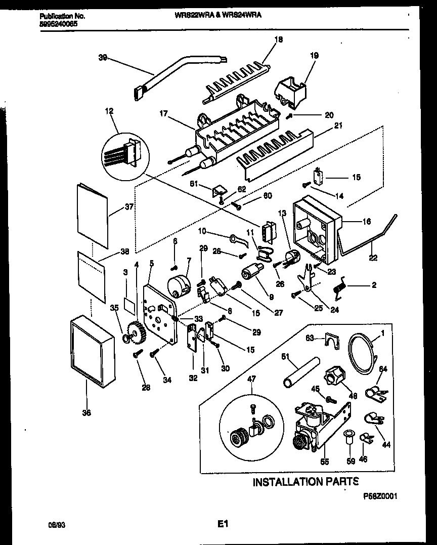 White-Westinghouse WRS22WRAD0 ice maker and installation parts diagram