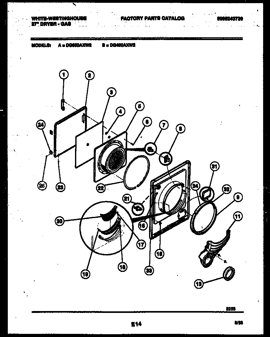 White-Westinghouse DG650AXD2 door parts diagram