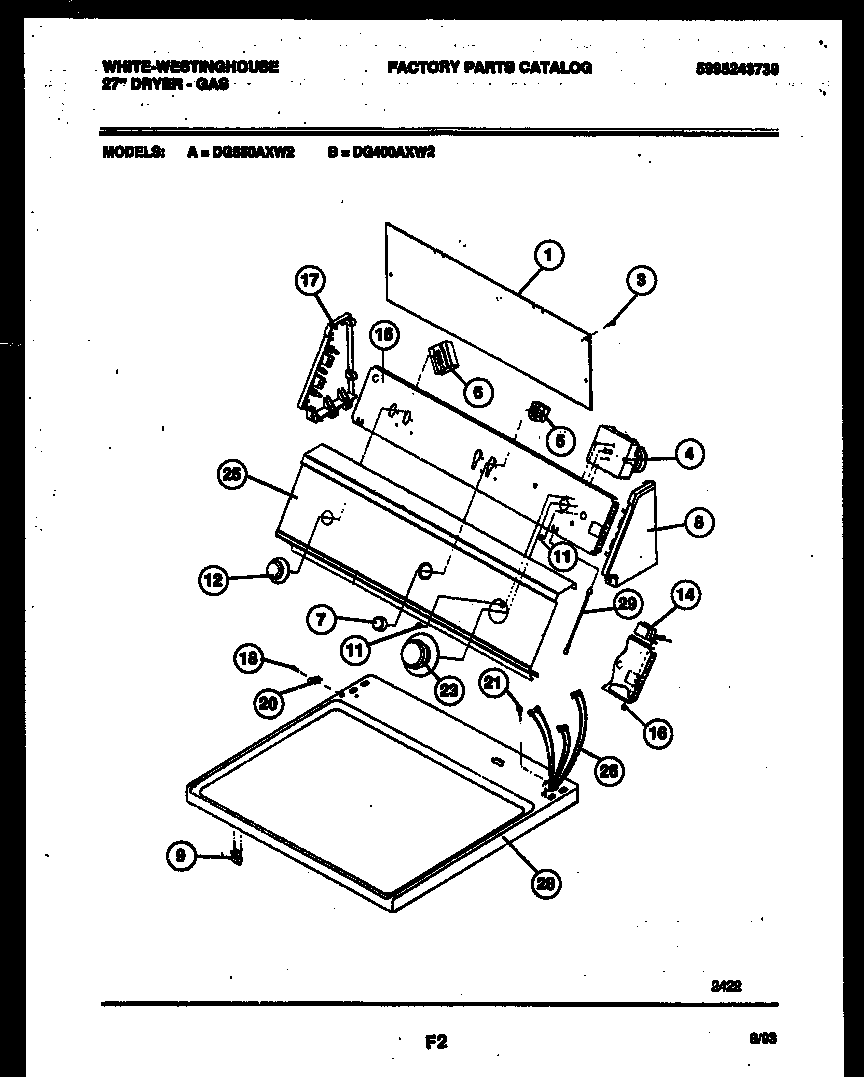 White-Westinghouse DG650AXD2 console and control parts diagram