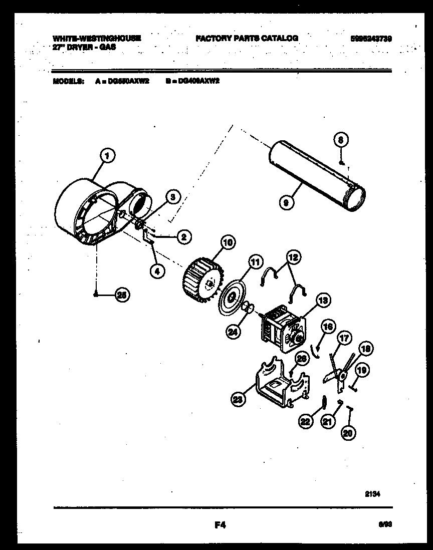 White-Westinghouse DG650AXD2 blower and drive parts diagram