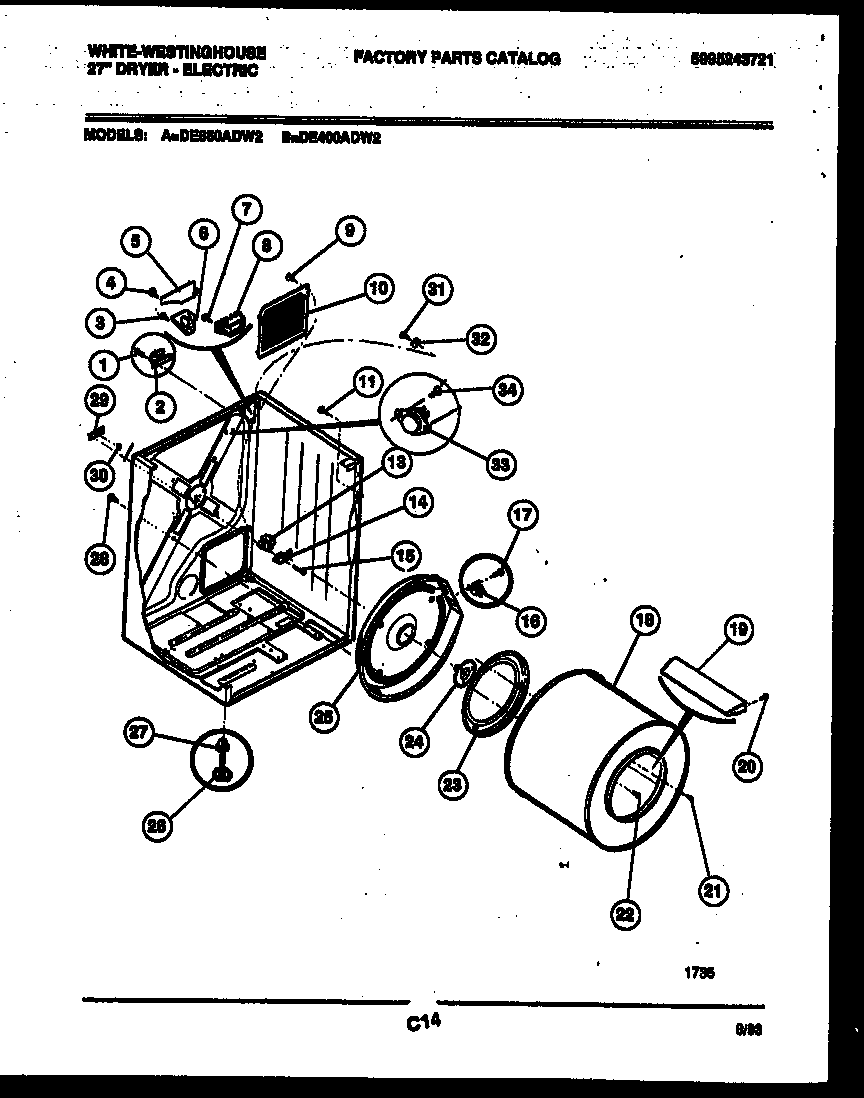 White-Westinghouse DE400ADD2 cabinet and component parts diagram