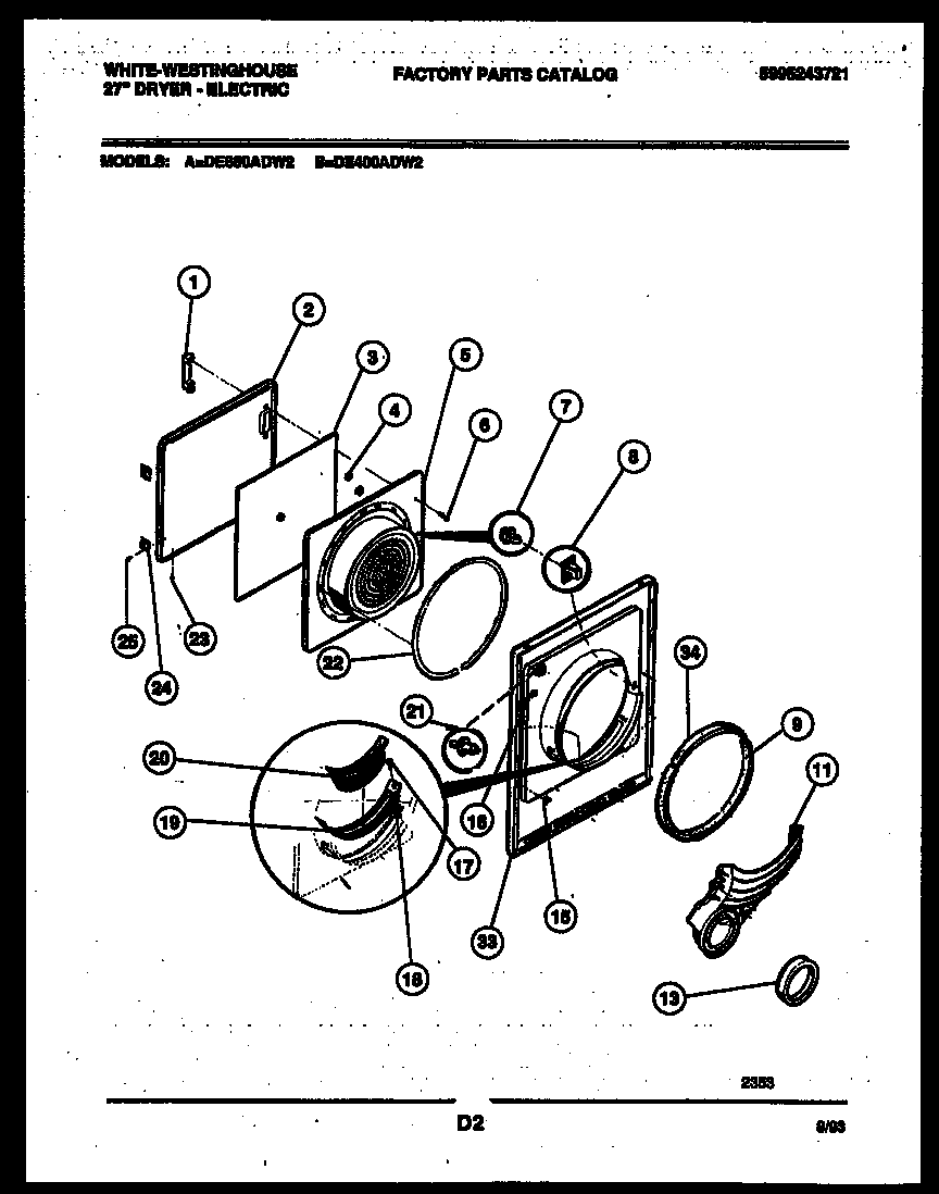 White-Westinghouse DE400ADD2 door parts diagram