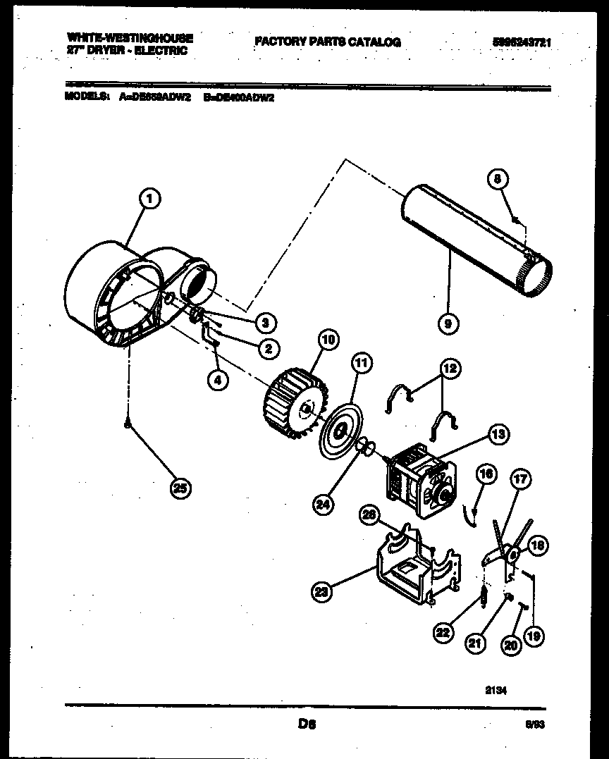 White-Westinghouse DE400ADD2 blower and drive parts diagram