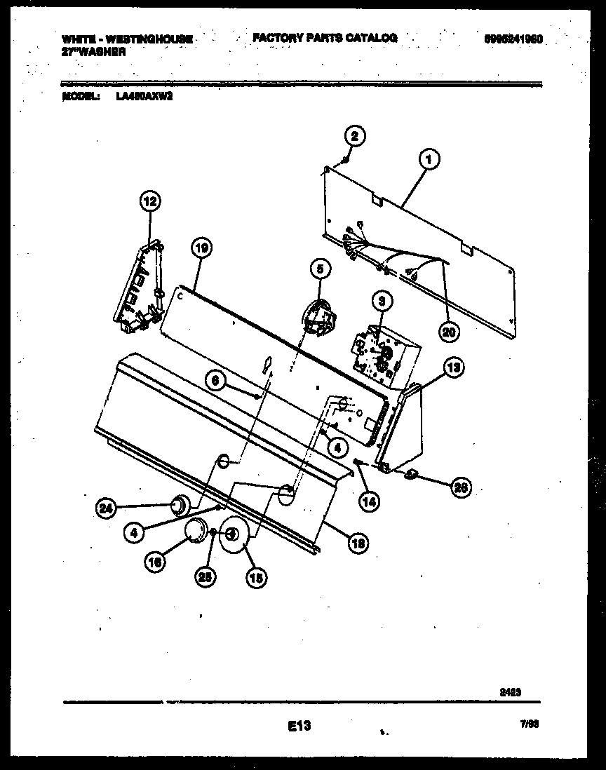White-Westinghouse LA450AXW2 console and control parts diagram