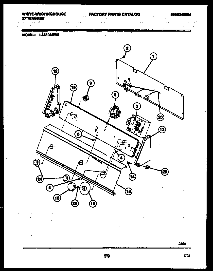White-Westinghouse LA560AXD2 console and control parts diagram
