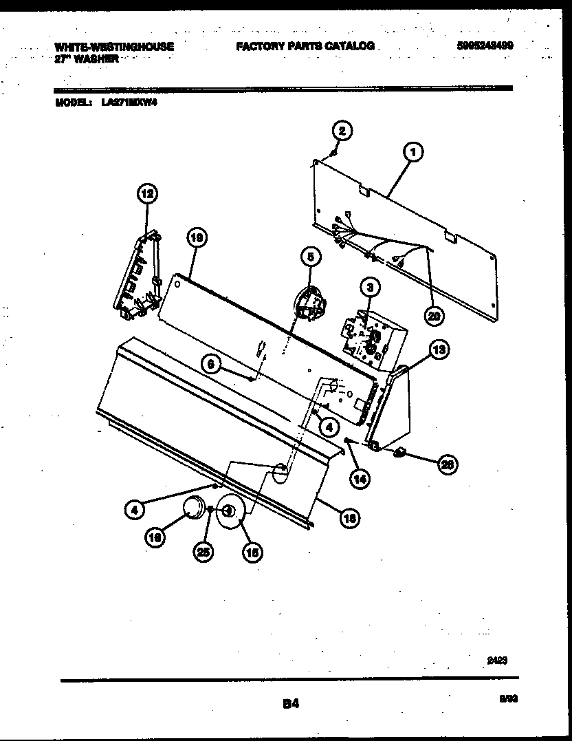 White-Westinghouse LA271MXW4 console and control parts diagram