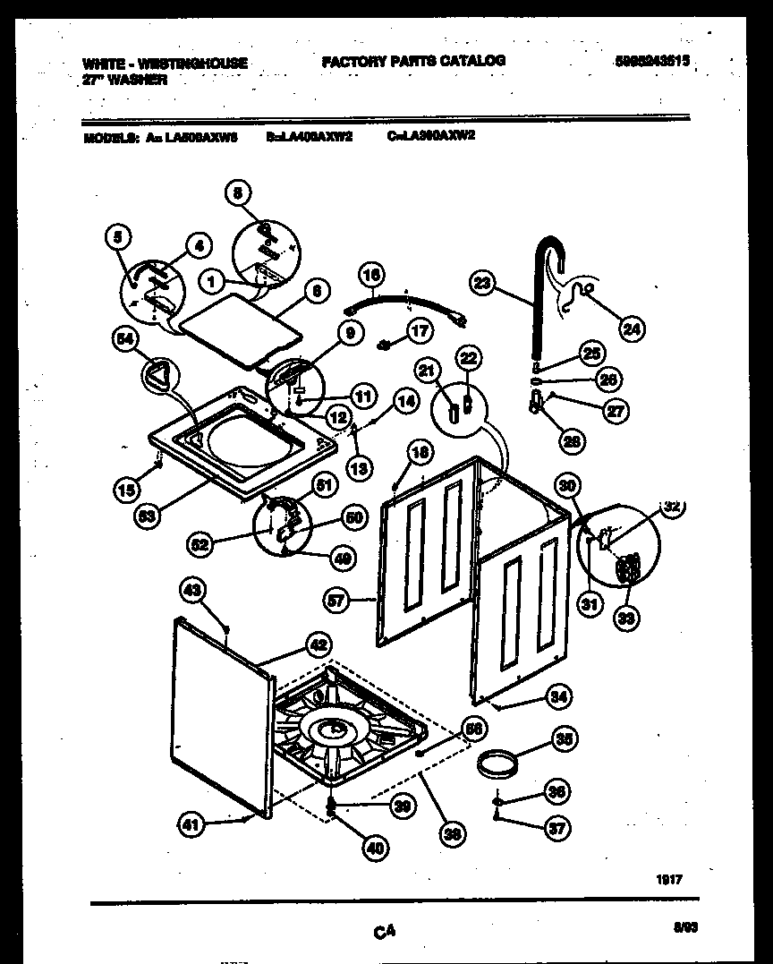 White-Westinghouse LA300AXW2 cabinet parts diagram