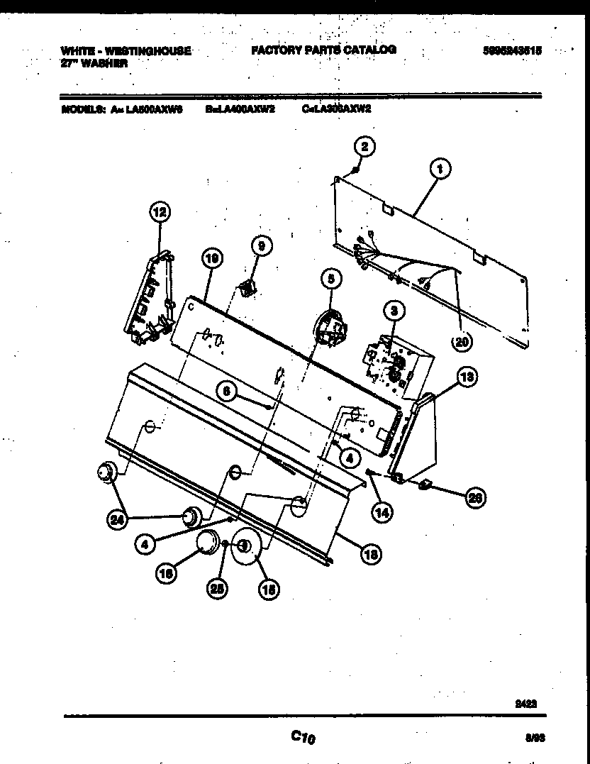 White-Westinghouse LA300AXW2 console and control parts diagram