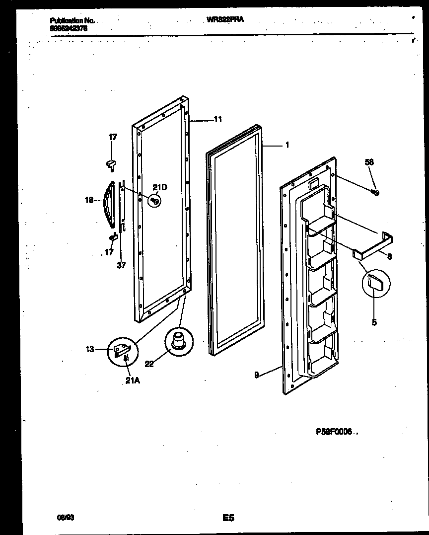 White-Westinghouse WRS22PRAW0 freezer door parts diagram