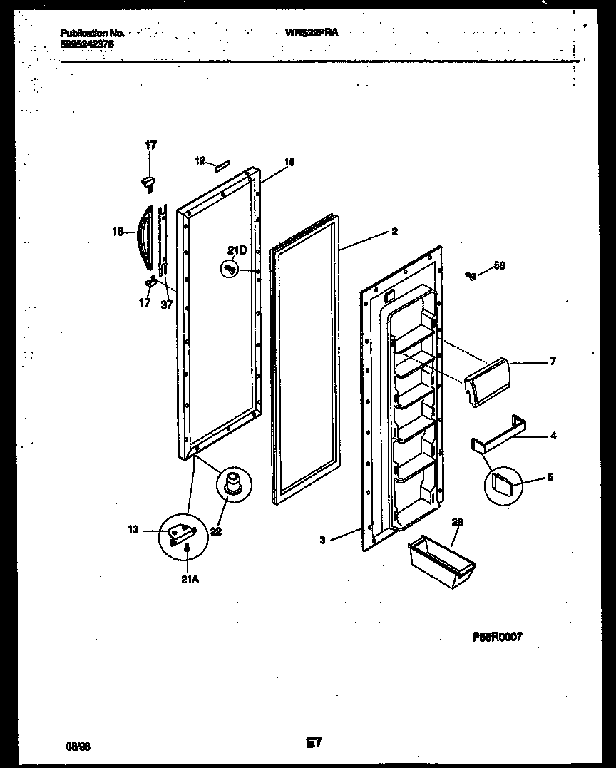 White-Westinghouse WRS22PRAW0 refrigerator door parts diagram