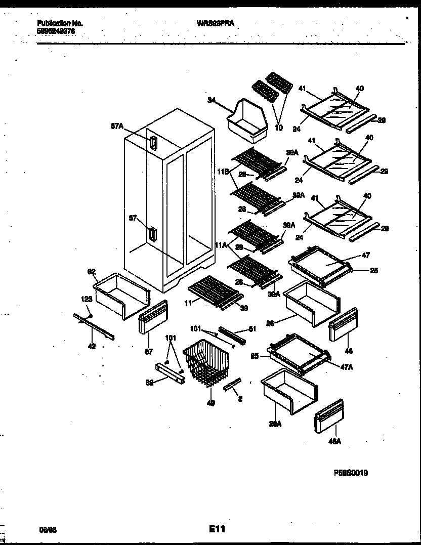 White-Westinghouse WRS22PRAW0 shelves and supports diagram