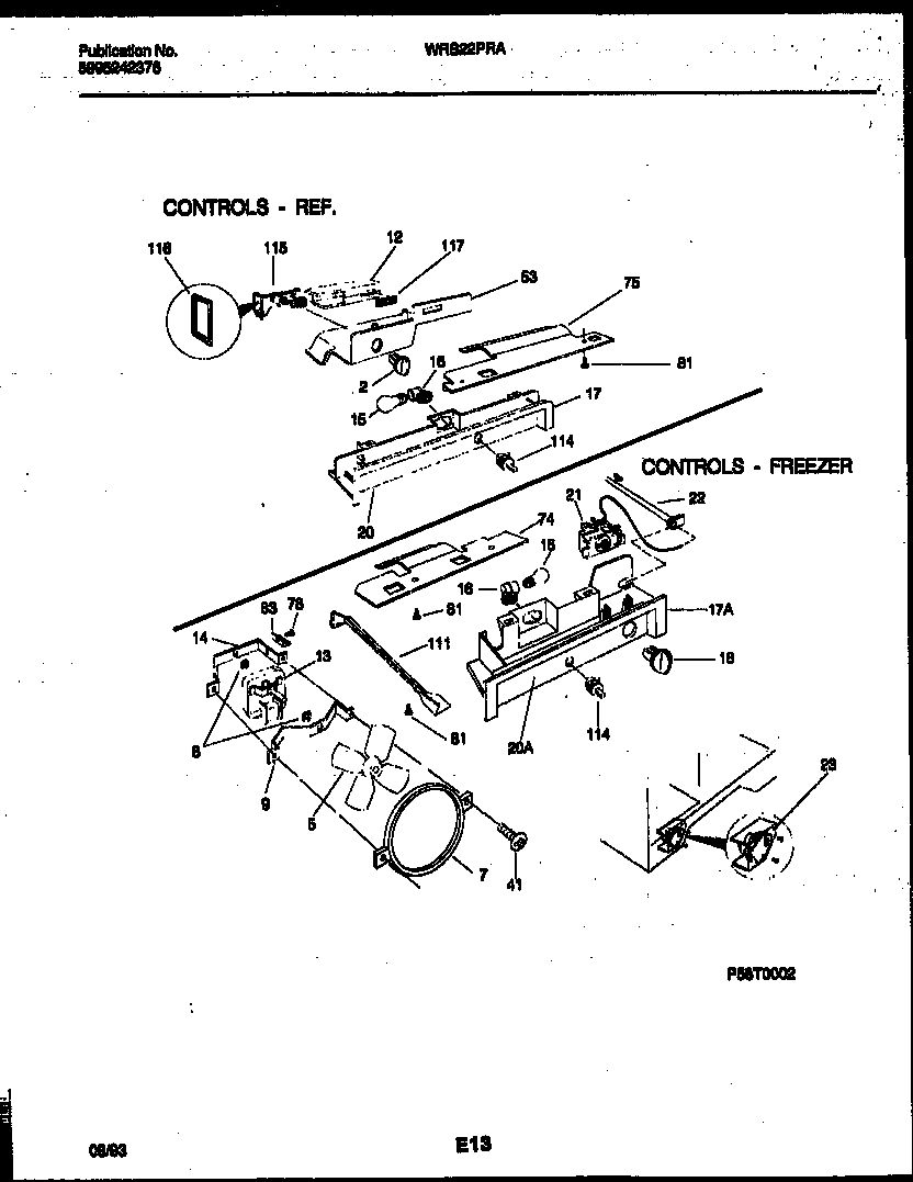 White-Westinghouse WRS22PRAW0 refrigerator control assembly, damper control assembly and f diagram