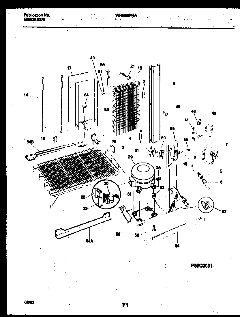 White-Westinghouse WRS22PRAW0 system and automatic defrost parts diagram