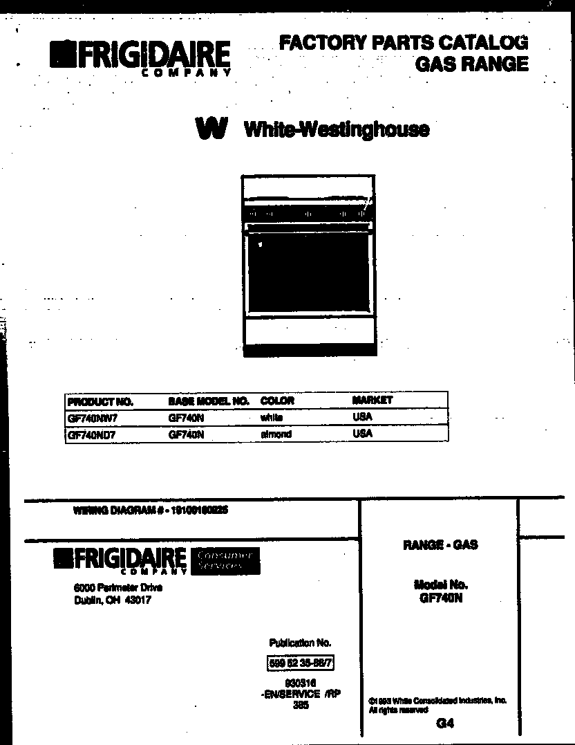White-Westinghouse GF740ND7 cover page diagram