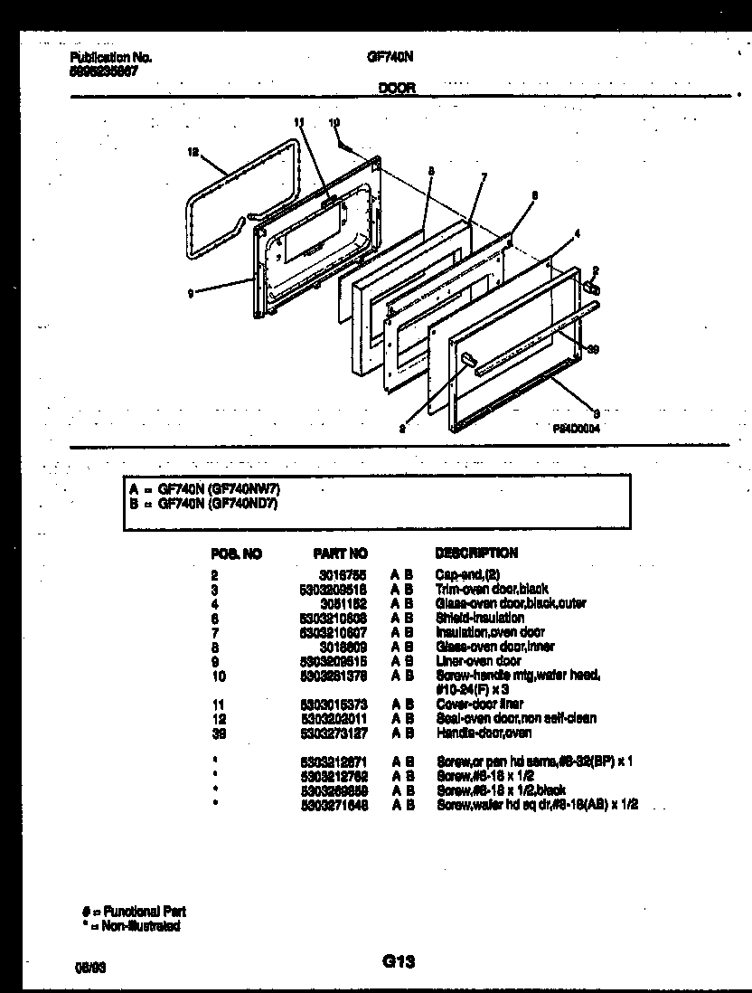 White-Westinghouse GF740ND7 door parts diagram