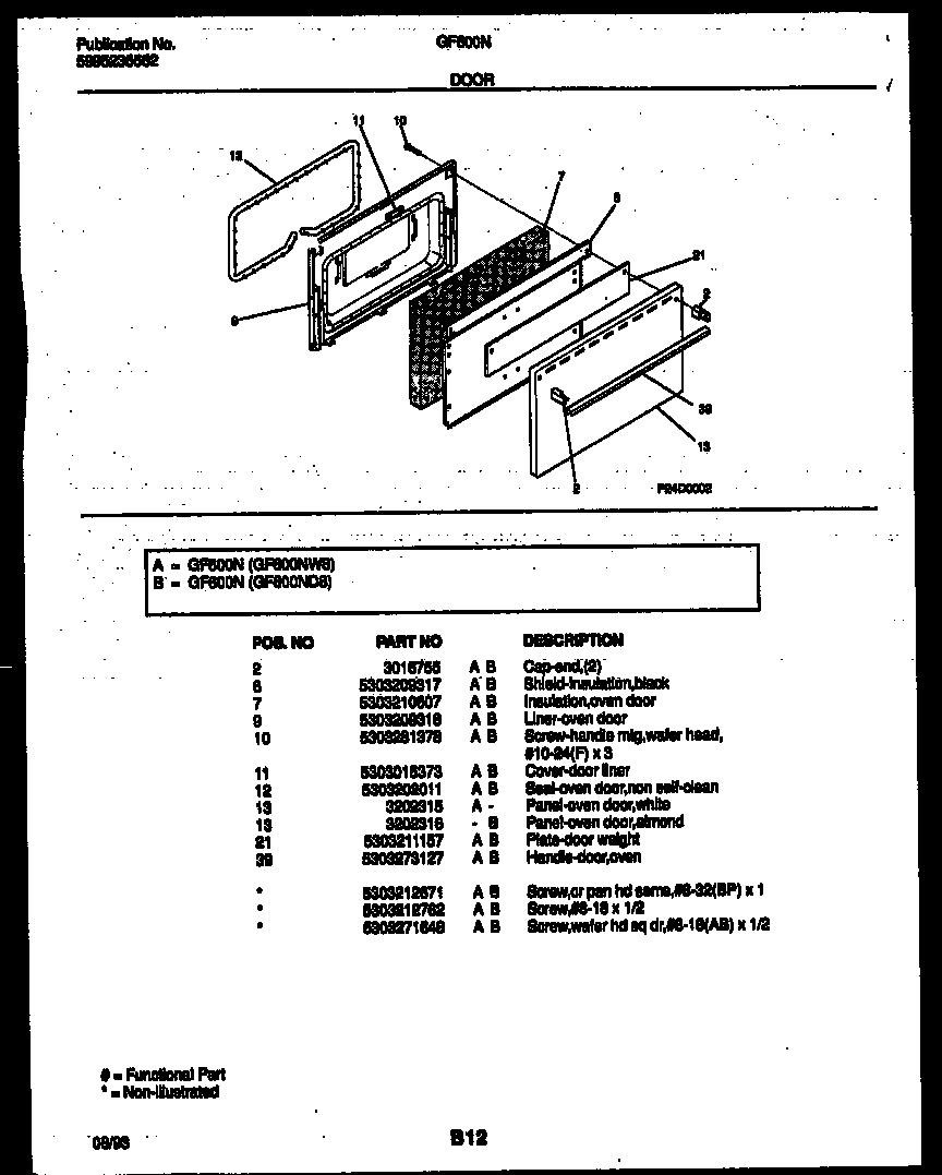 White-Westinghouse GF600ND8 door parts diagram