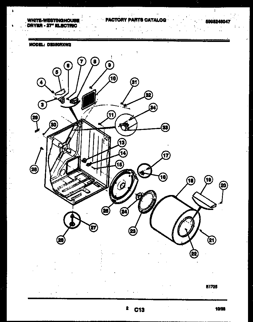 White-Westinghouse DE350RXD2 cabinet and component parts diagram