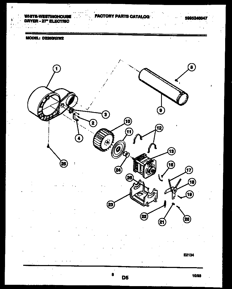 White-Westinghouse DE350RXD2 blower and drive parts diagram