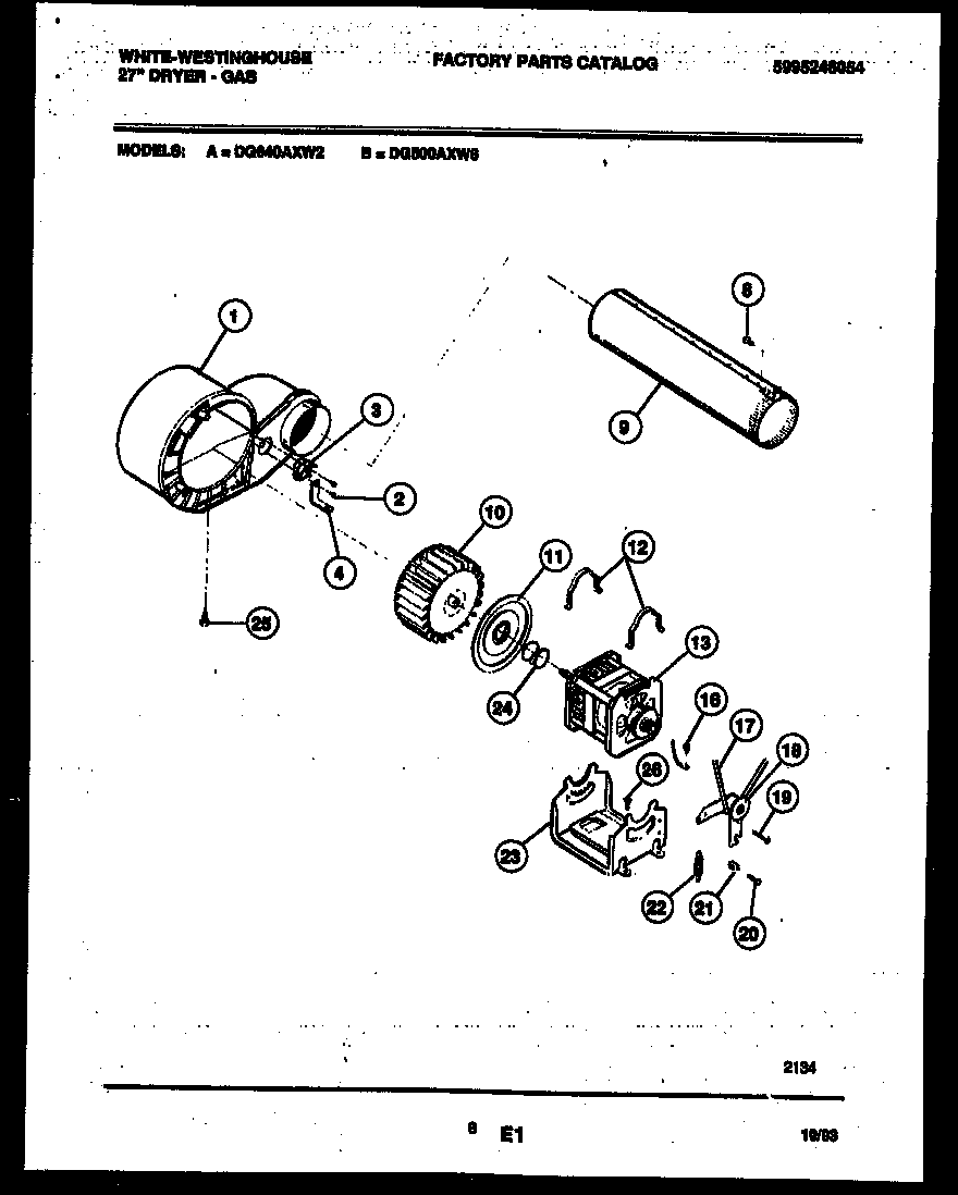 White-Westinghouse DG500AXD6 blower and drive parts diagram