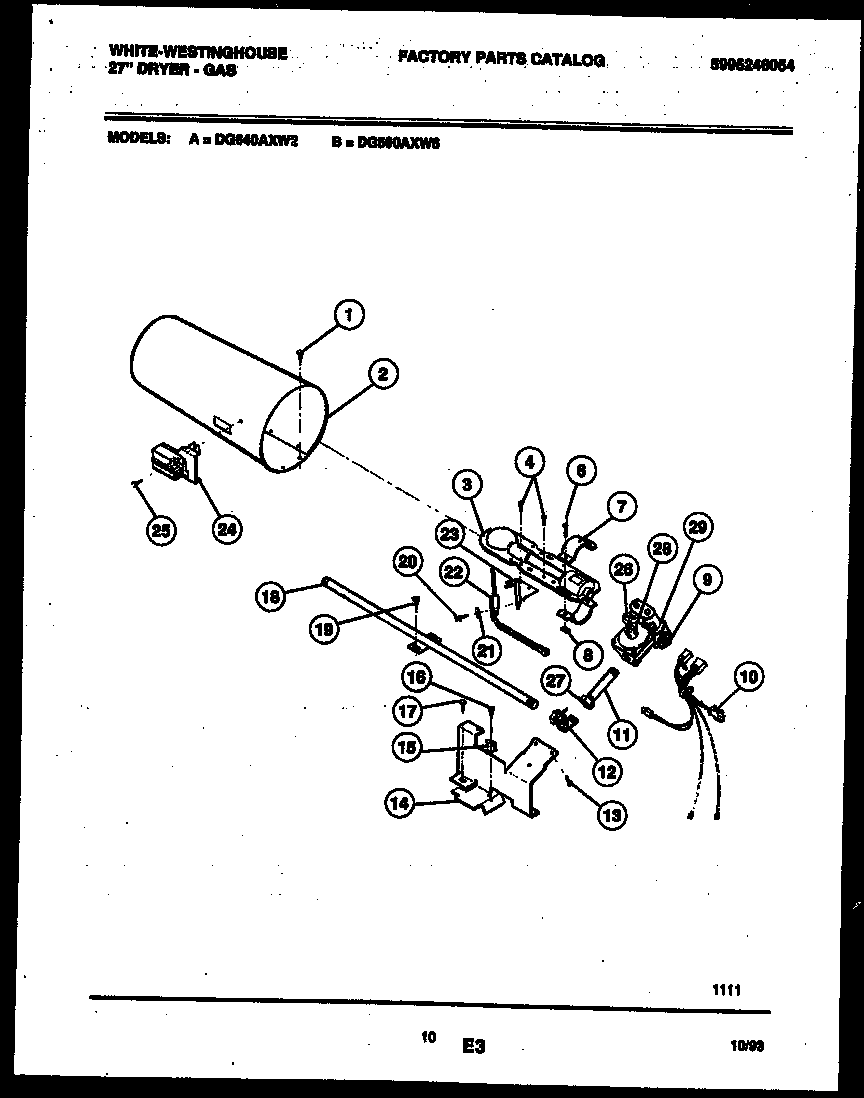 White-Westinghouse DG500AXD6 burner, igniter and valve diagram