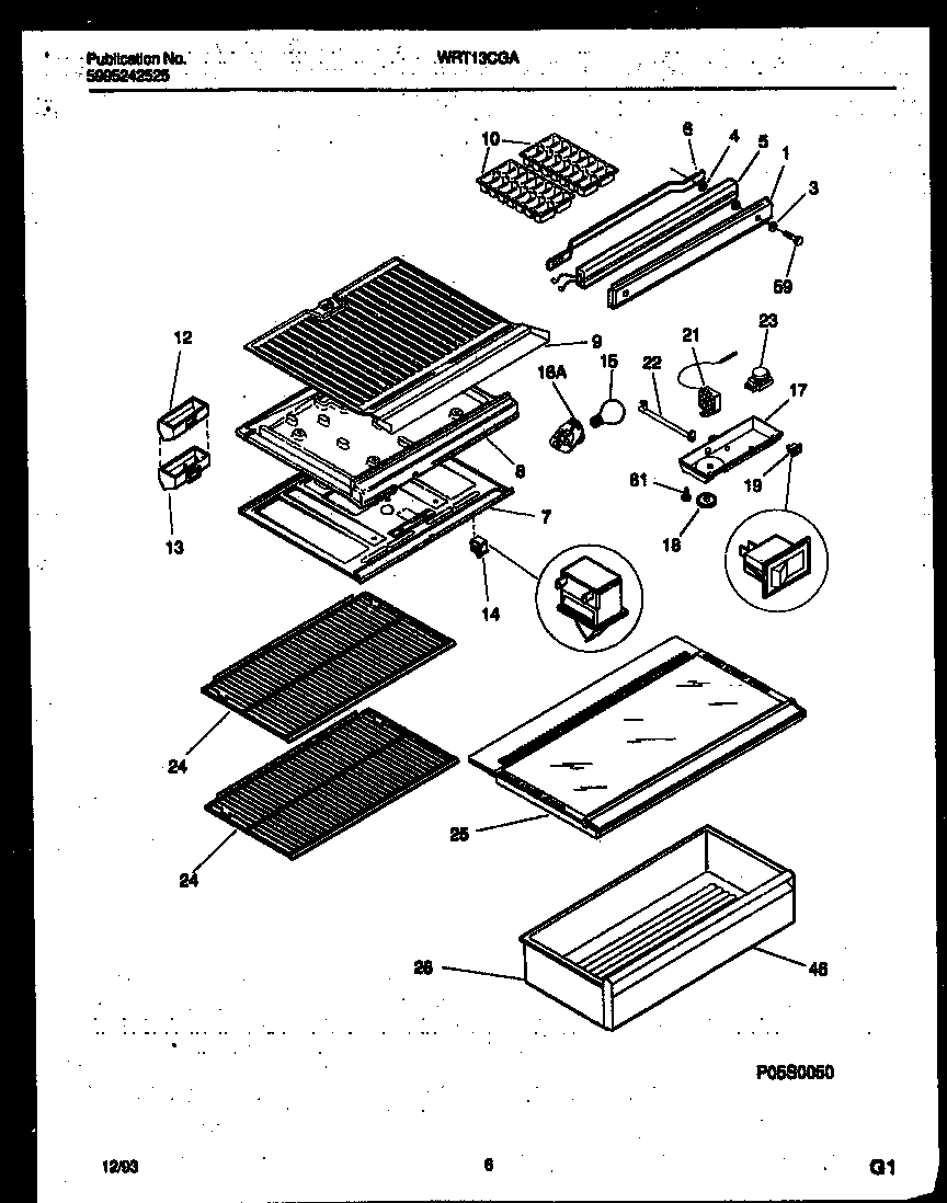 White-Westinghouse WRT13CGAW0 shelves and supports diagram