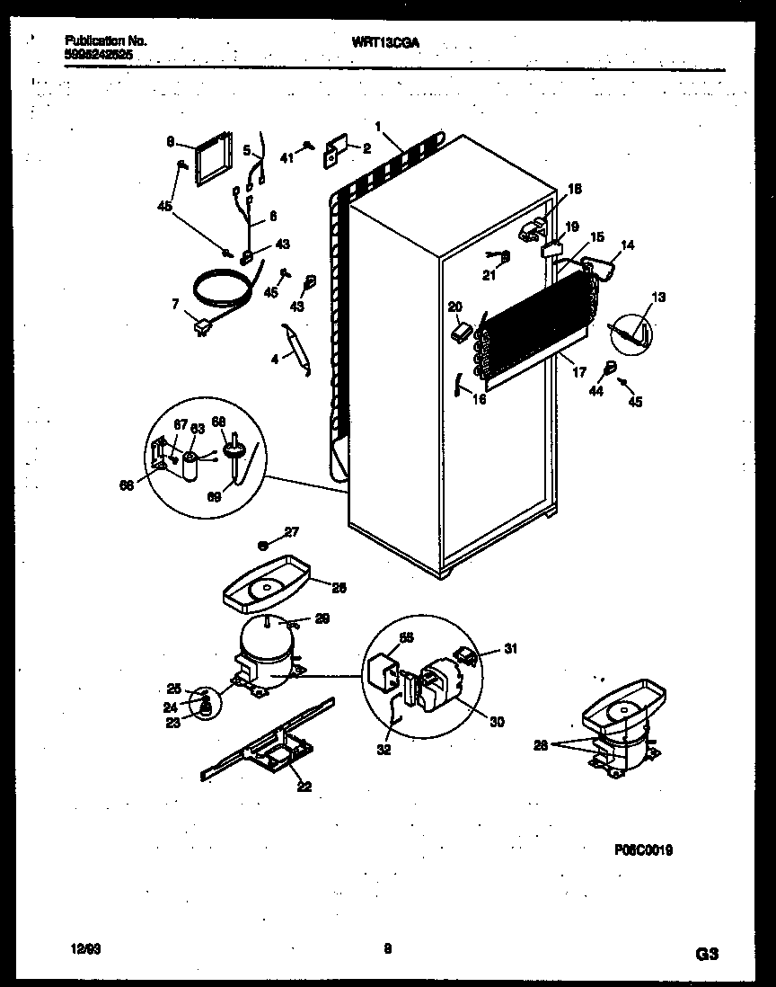 White-Westinghouse WRT13CGAW0 system and automatic defrost parts diagram