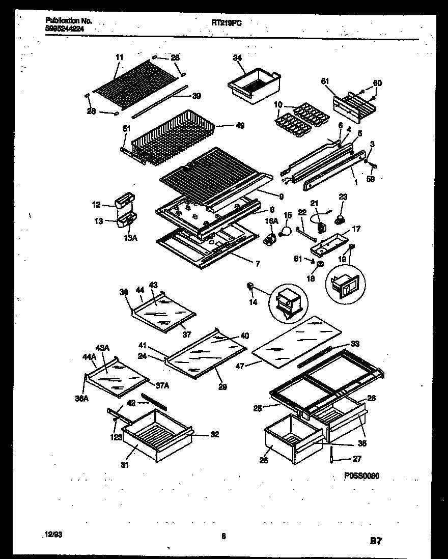 White-Westinghouse RT219PCW1 shelves and supports diagram