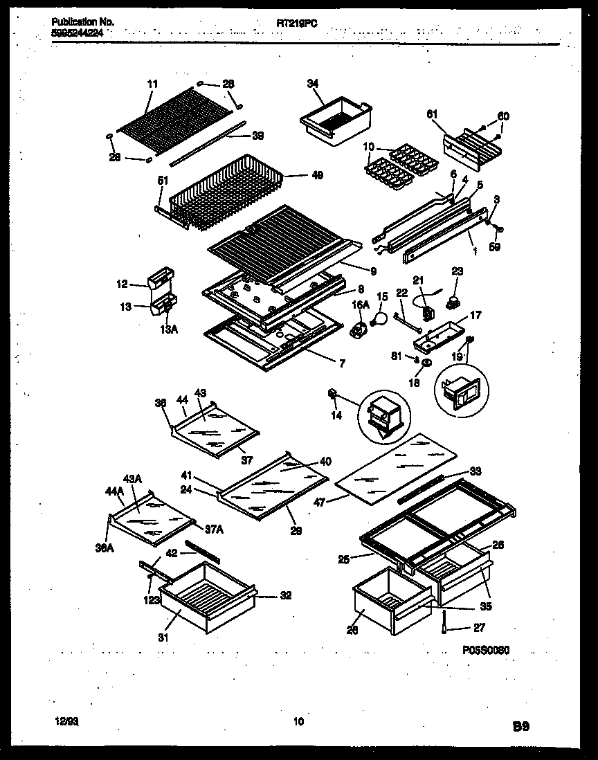 White-Westinghouse RT219PCW1 shelves and supports diagram