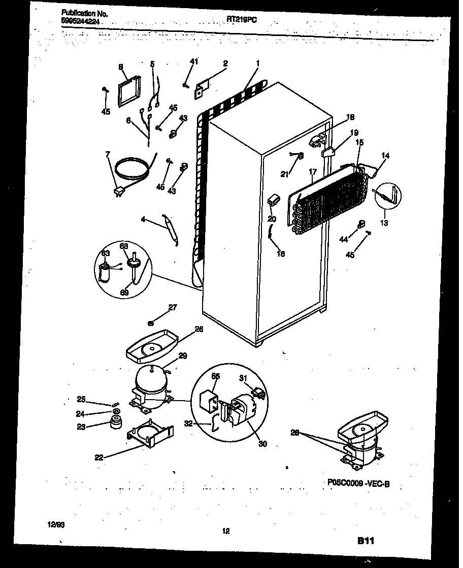 White-Westinghouse RT219PCW1 system and automatic defrost parts diagram