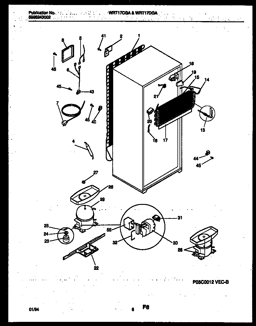 White-Westinghouse WRT17DGAW0 system and automatic defrost parts diagram