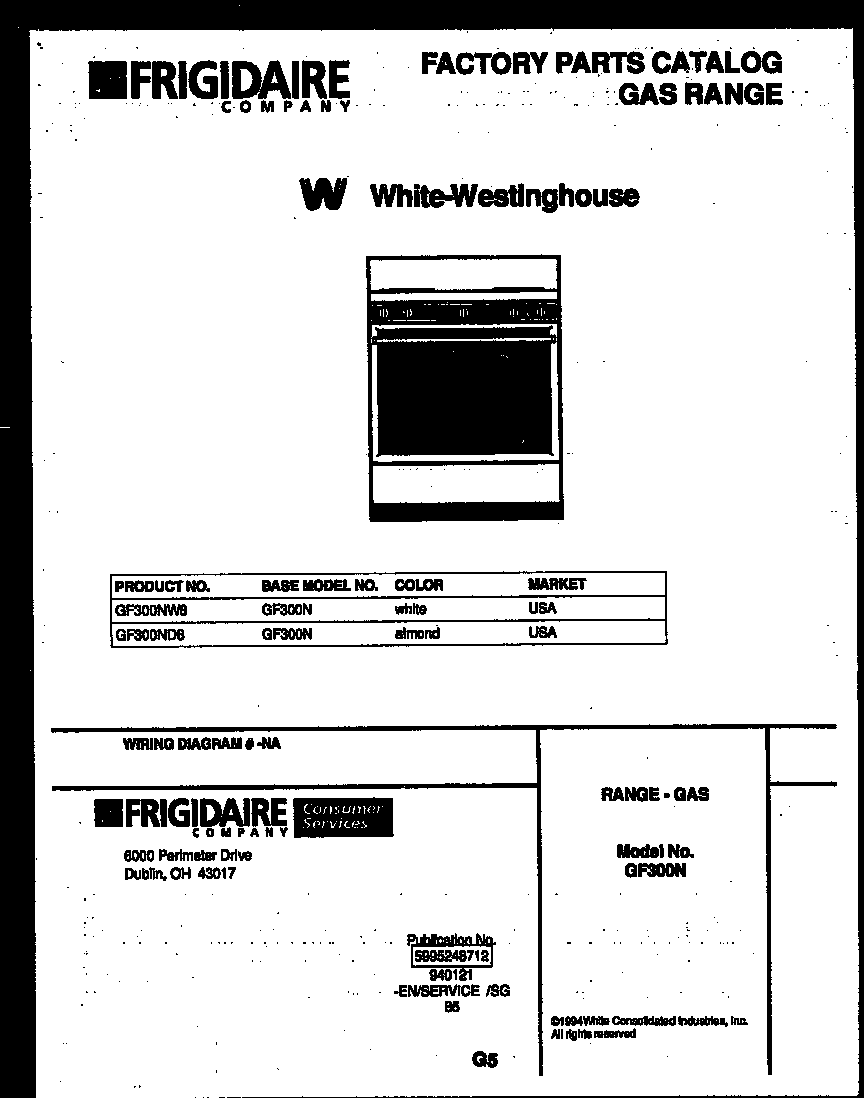 White-Westinghouse GF300ND8 cover page diagram