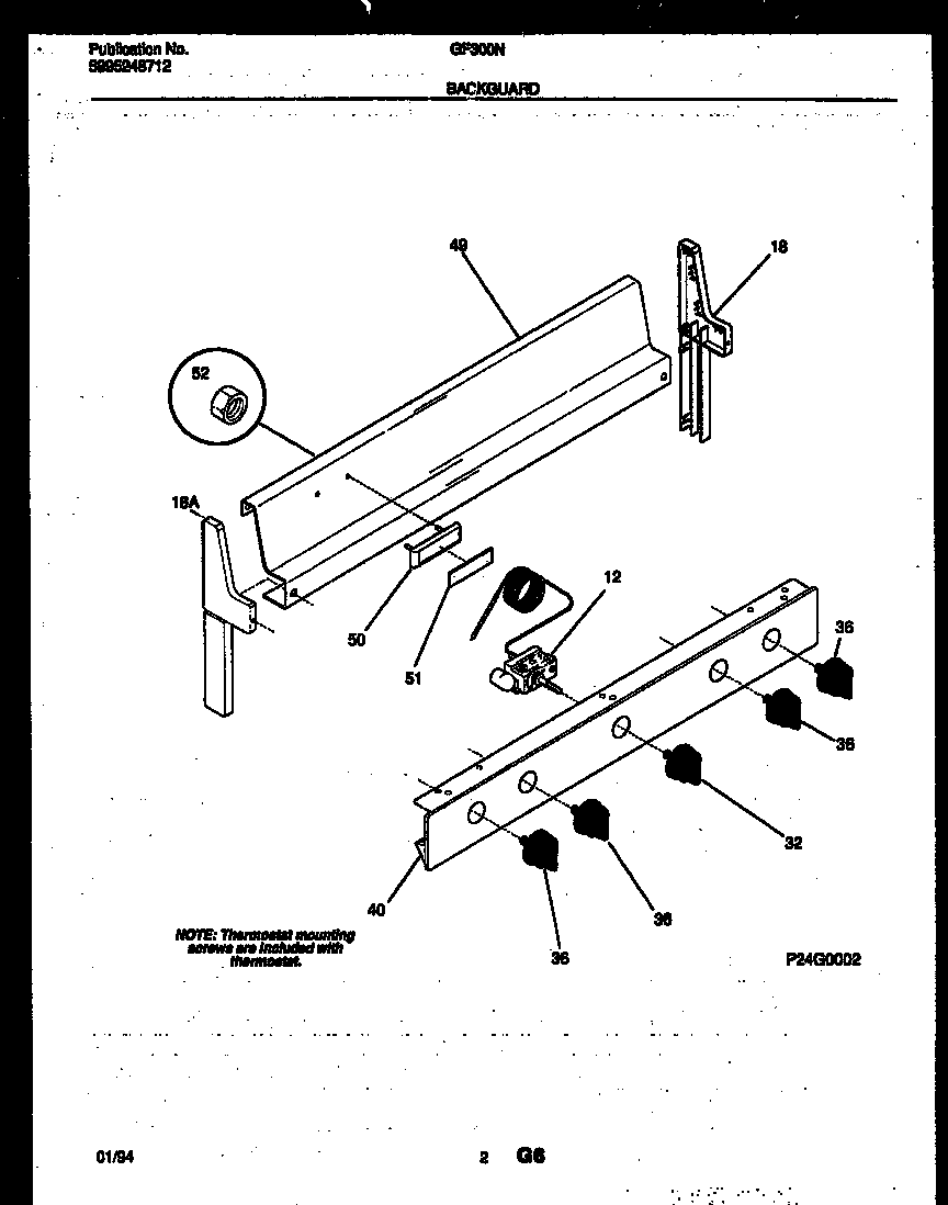 White-Westinghouse GF300ND8 backguard diagram