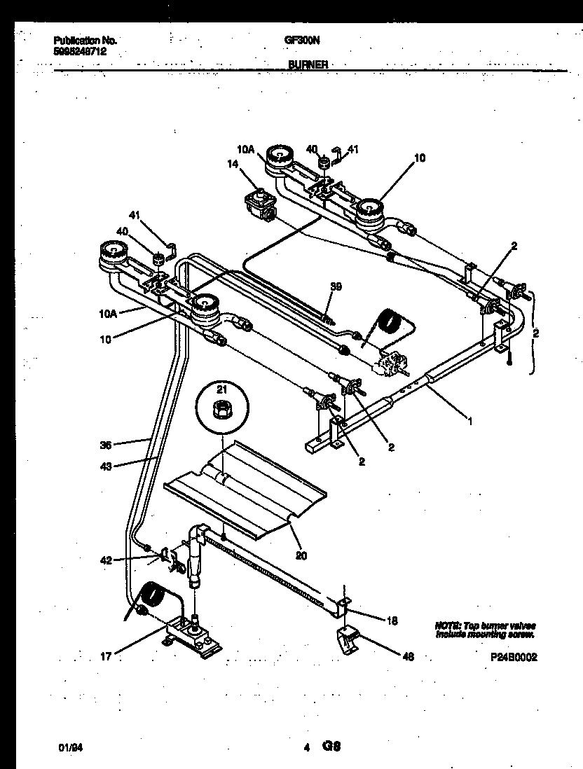 White-Westinghouse GF300ND8 burner, manifold and gas control diagram
