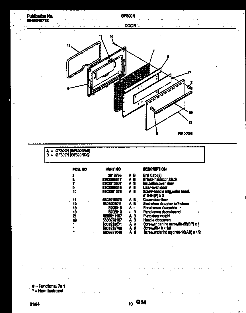 White-Westinghouse GF300ND8 door parts diagram