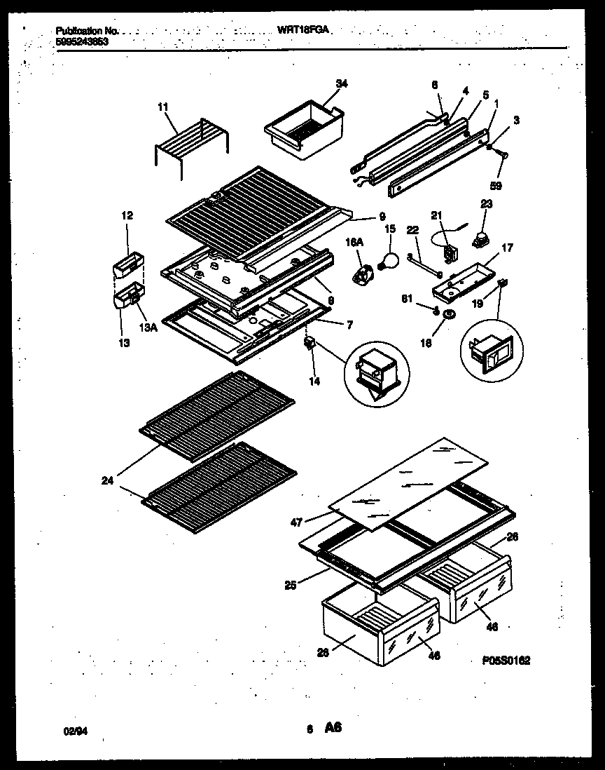White-Westinghouse WRT18FGAW1 shelves and supports diagram