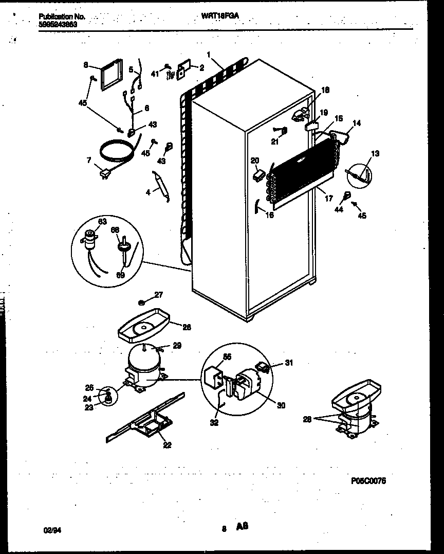 White-Westinghouse WRT18FGAW1 system and automatic defrost parts diagram